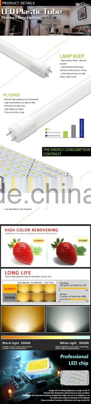 led lights T8 plastic tube 85-265V t8 led tube 1200mm 18w