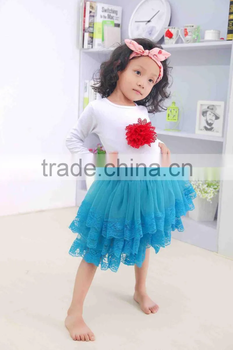 Cute white and red flower baby girl clothing ,autumn children outfit with tutu skirt