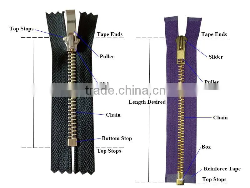 Manufacture zipper wholesale fancy design custom gold metal zipper