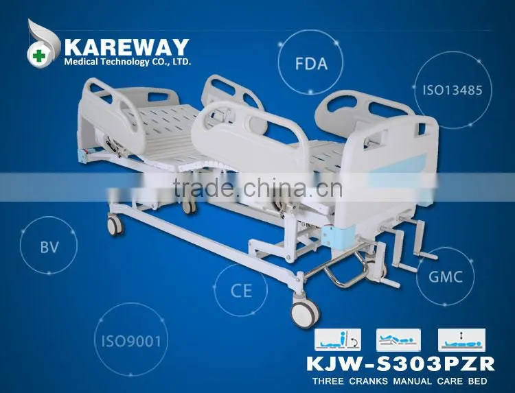 Hospital equipment modern three cranks 3-way manual home medical patient beds function
