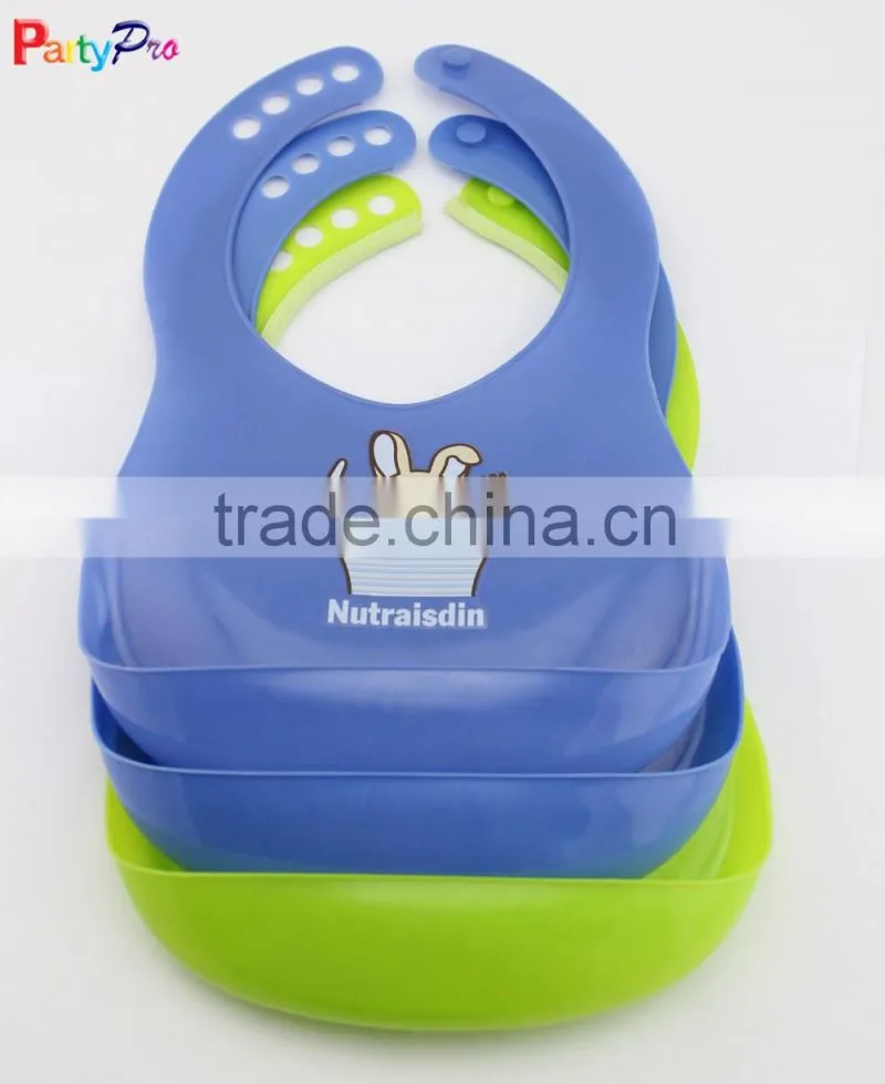 Soft Plastic Water Proof Baby Bib For Infants Food-Catcher Style Plastic Bib With Adjustable Neckband