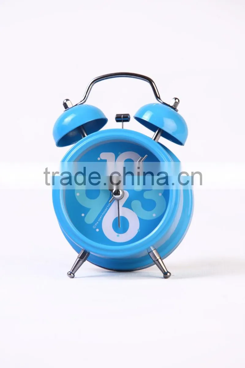 Mini quartz analog twin bell alarm clock with metal green casting/office alarm clock