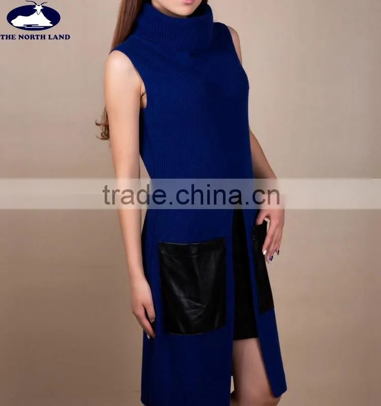 Ladies' Turtle Neck Waistcoat with Leather Pockets WSW15092130L