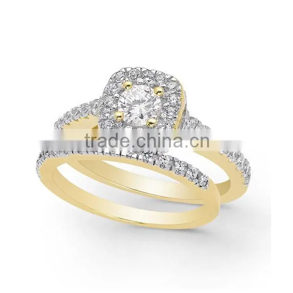 2016 fashion design gold over 925 sterling silver CZ wedding ring engagement ring set