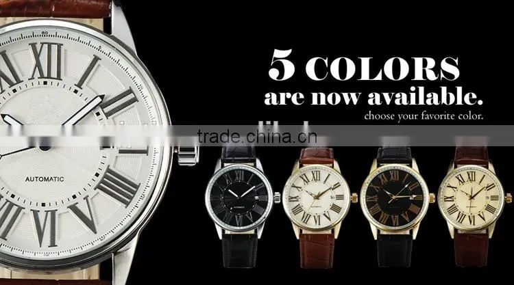 Imperial Big Roman Number Date Analog Leather Mechanical Watch for old people