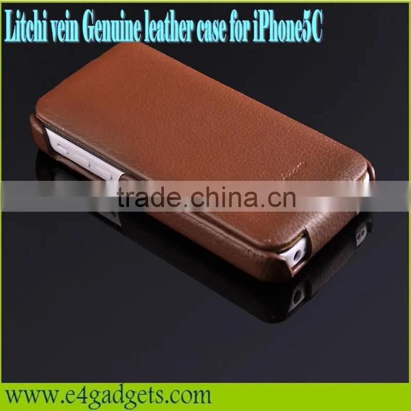 Excellent Quality Litchi Vein Flip Wallet Genuine Leather Cover Case for iPhone5c,for iphone5c case