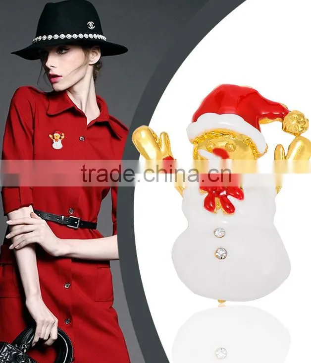 Hooray Red Hat Snowman Gold Plated X'mas Brooch