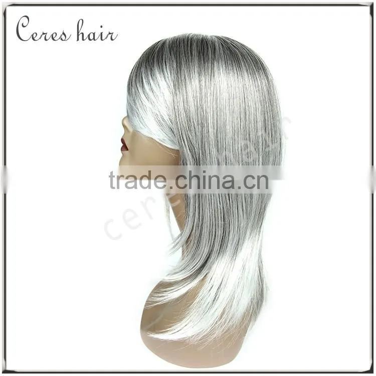 wholesale silky straight ombre silver grey synthetic wig glueless grey heat resistant hair wig for women