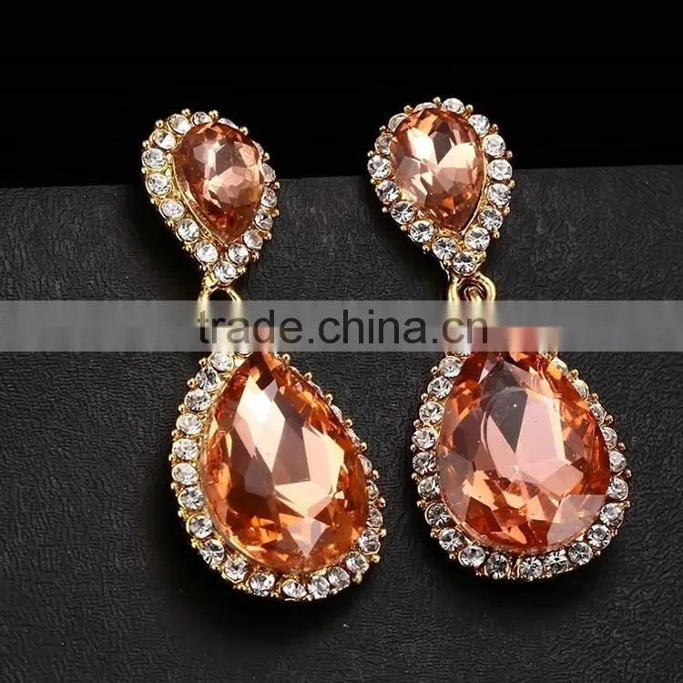 peacock color good quality colorful artificial crystal women earrings