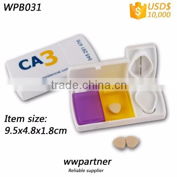 3 compartment Pill Cutter Custom Printed, 2 compartment for pill