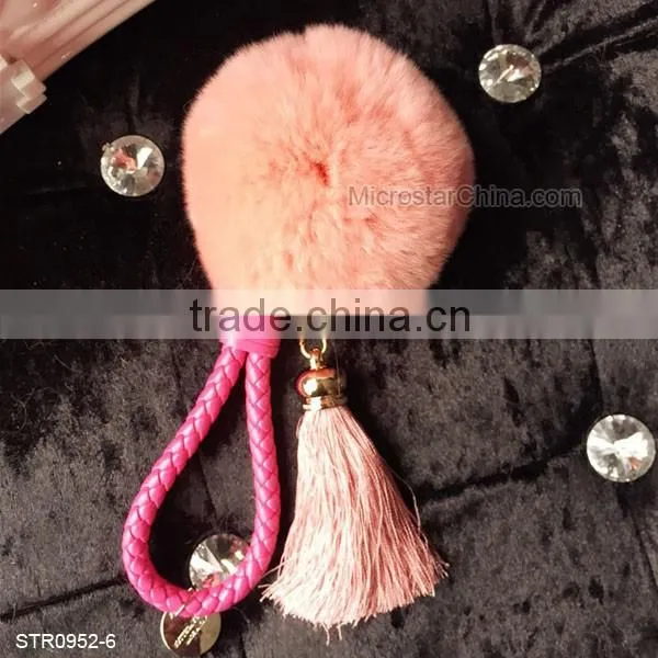 8cm Real Rex Rabbit Fur Ball PomPom Tassel Keychain Decorative Handbag Rings