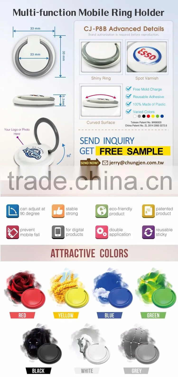 O-ring+ cheap plastic FInger Ring holder ring stand for Mobile phone