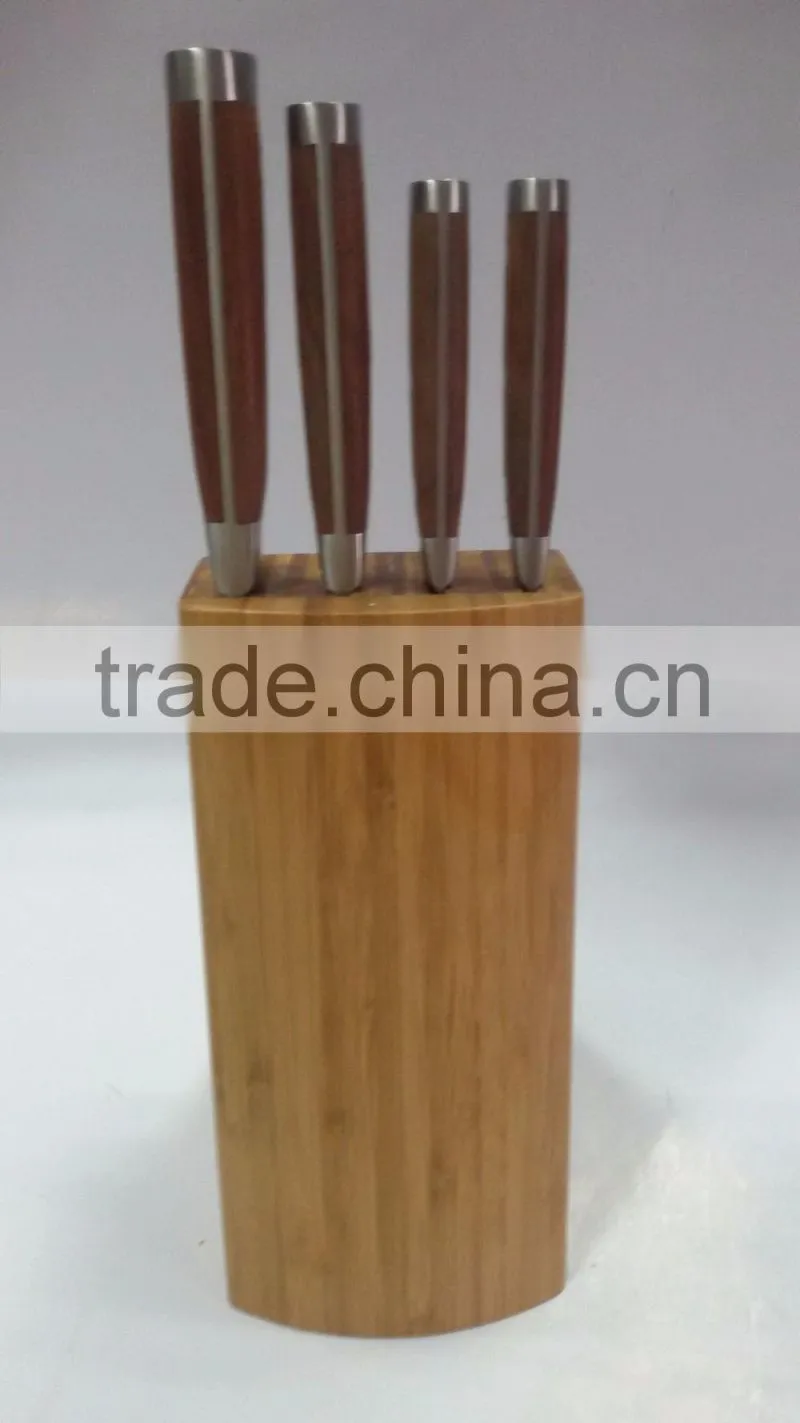 Colour wooden handle 5 piece set containing chopper frozen meat knife
