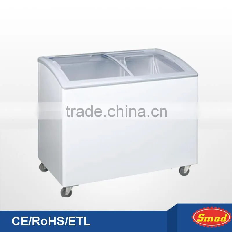 Sliding glass top chest freezer for ice cream storage