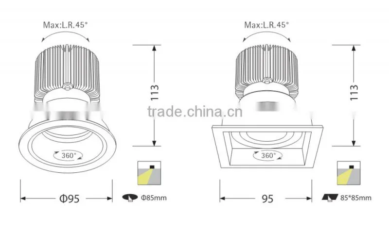 6w 9w 13w led spot light with 85mm cut out for commercial lighting