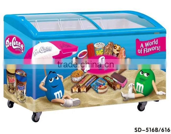 curved glass door chest freezer ice cream freezer commercial showcase display freezer