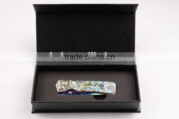 OEM Custom Hand Made Damascus steel Folding knife with Abalone