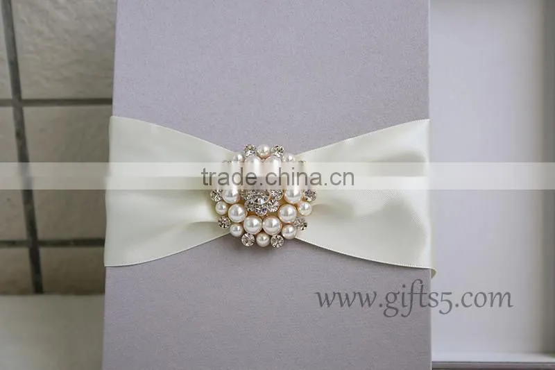 Elegant grey Wedding Invitation Card Box with brooch