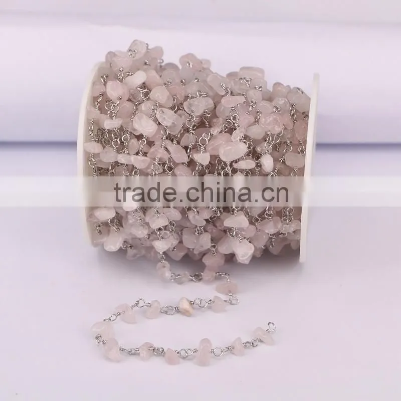 Fashion Rosary Chain Smoky Quartz Chips Beads free form Chains Silver plated Wire Wrapped Chain