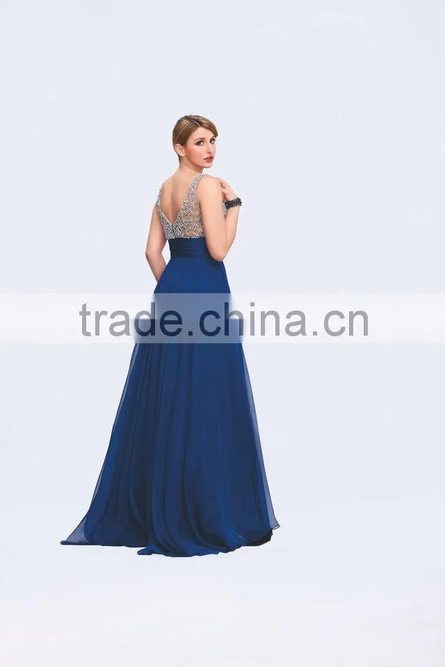 2014 Latest design sexy shoulder v- neck prom dress