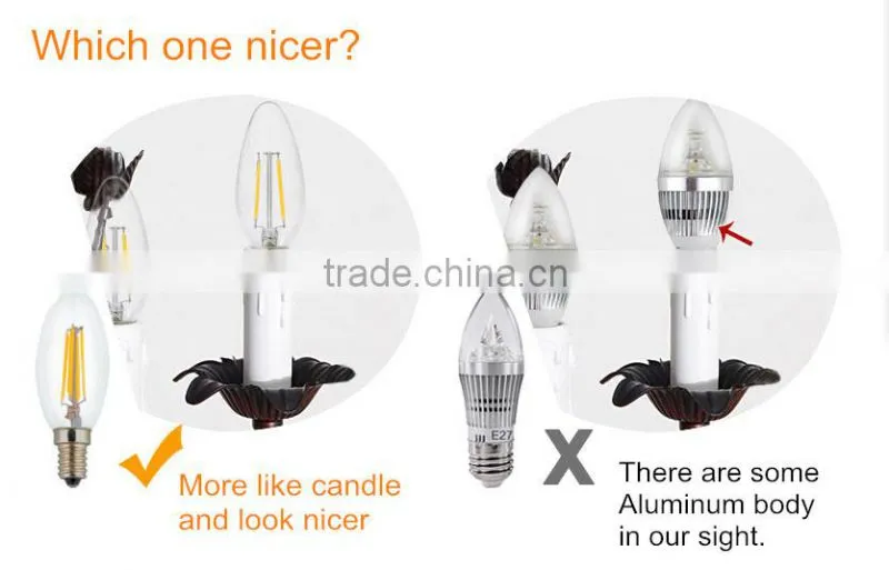 E12/E14 B35 4W 400lm LED Filament flickering flame candle bulb CE/RoSH/TUV/FCC/UL 718