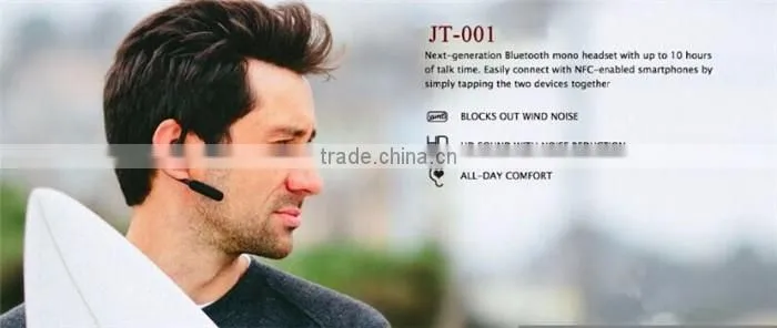 2015 New style Wireless Bluetooth Headset JT-001 earbud best gift HD Voice Stereo NFC Wind Noise