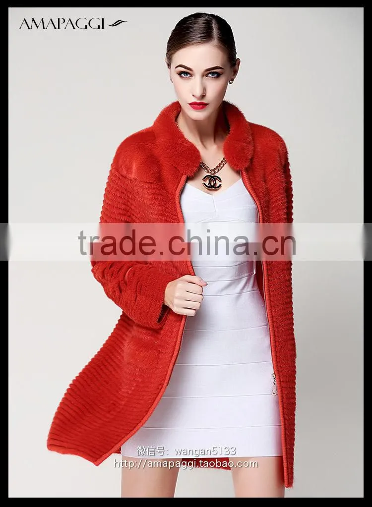 hot sale long fur coats knitted mink for women