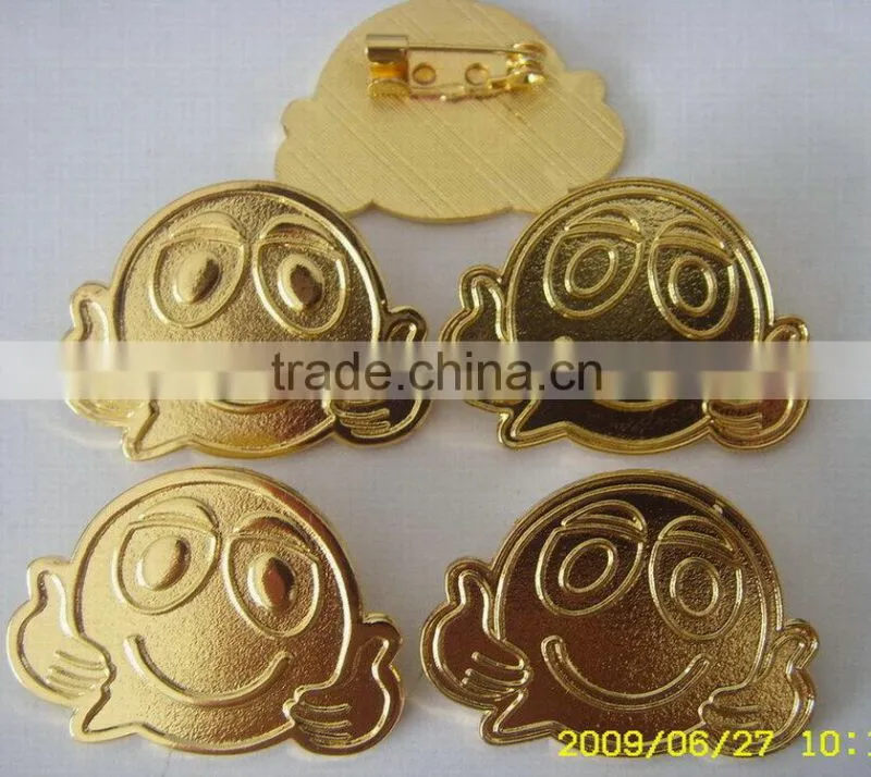 gold smile lapel pin with safety pin back