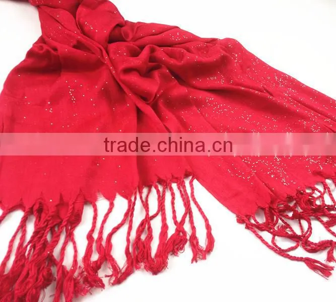 New 100%viscose solid color christmas glittering scarf