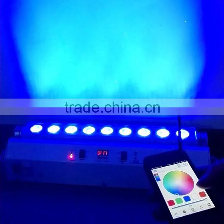 DJ Slim Bar 6in1 RGBWAUV 9pcs 18w Rechargeable Wifi Phone IOS Android App Wireless DMX Battery Powered LED Bar Light