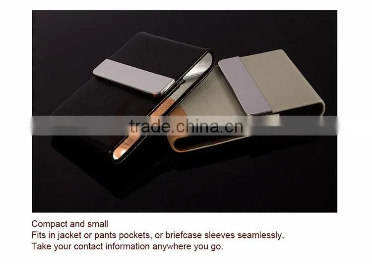 Office Unisex Magnetic llid leather bussiness name card box holder name card case organizer black and brown