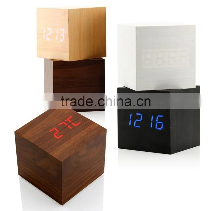 factory price digital led wooden Desk clock with alarm