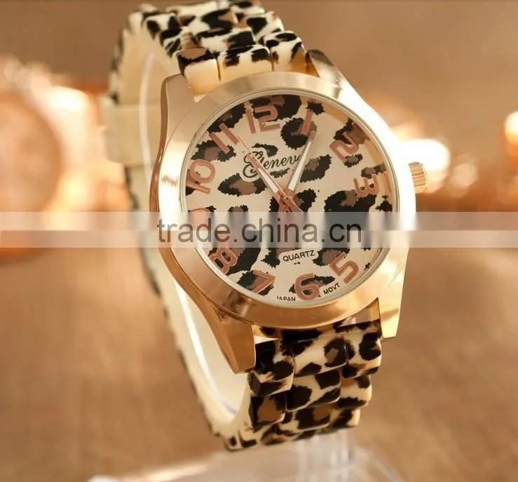 Women's Geneva Watch Leopard gold color Silicone Wristwatches Quartz Ladies dress watch dropship digital time Sport Watch