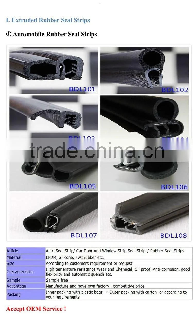 Co-extruded automotive rubber seals door weatherstrip for cars
