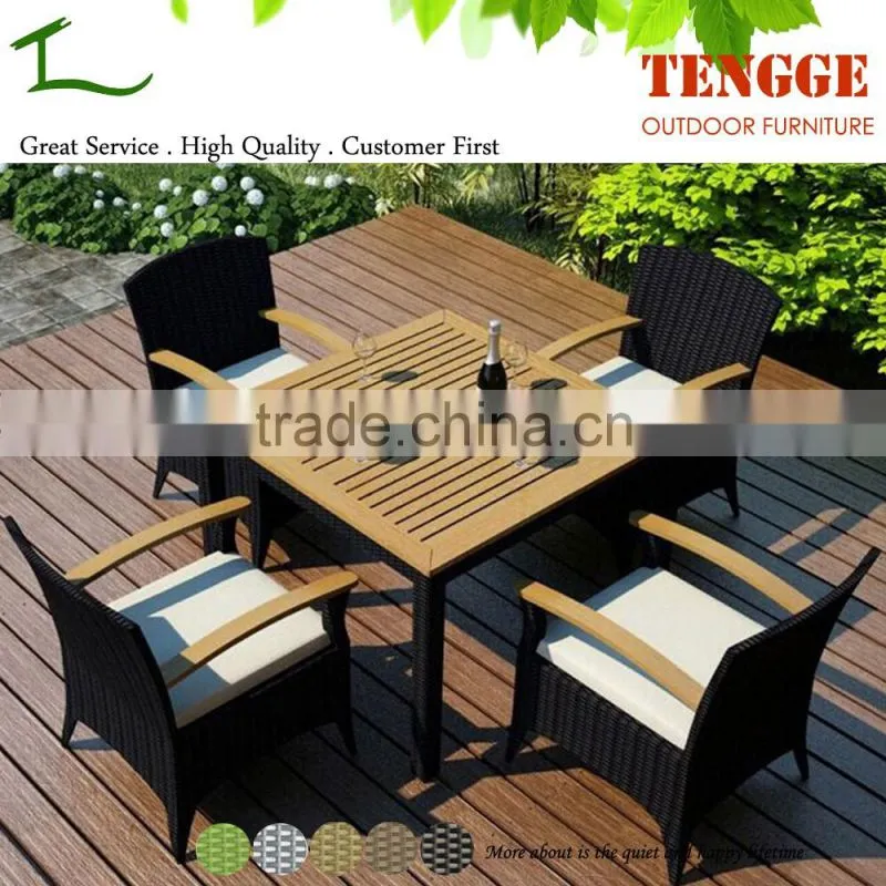 Rattan wood garden furniture rattan wood dining table with 4 chairs