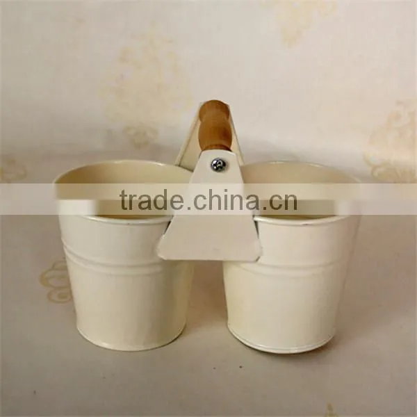 Wooden handle double metal modern flower pot