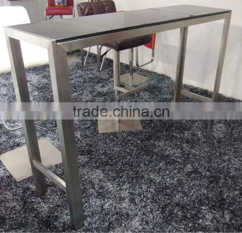 high quality brushed stainless steel bar table with tempered top or wood top LQ- BT102S