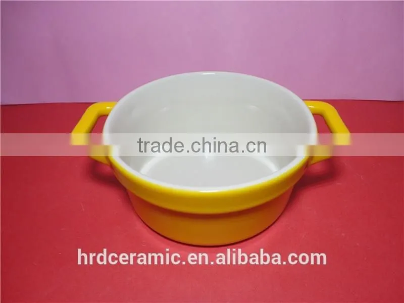 Stocked korean style colorful yellow high ceramic soup pot
