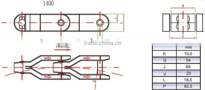 1400 series POM plastic crate conveyor case chain