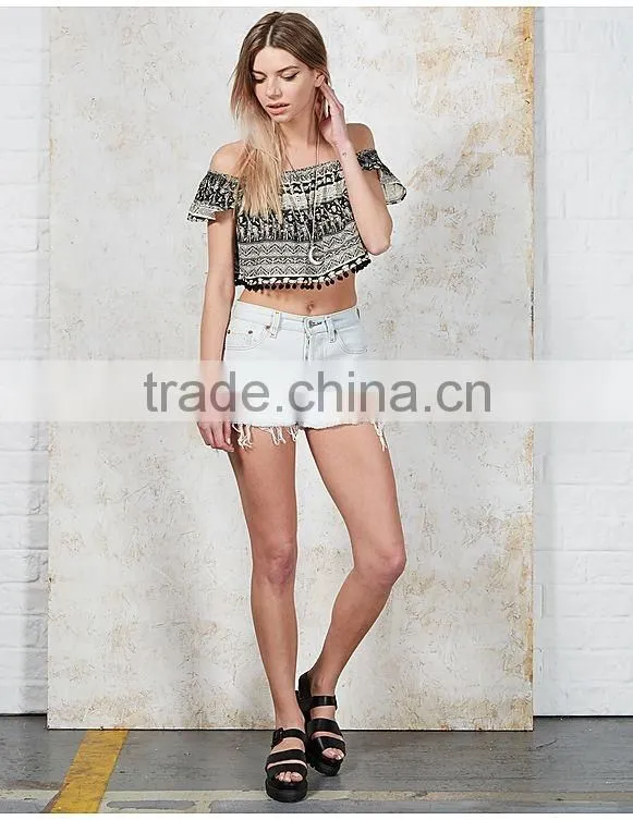 2016 latest Safari off shoulder giraffe aztec sexy crop top HST8002