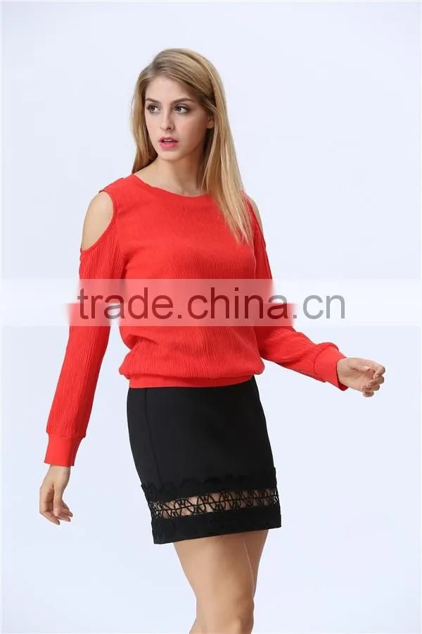 Round Neck Cutout Shoulders Design Accept Small Order Quantity Factory Price Fashion Casual Women Tops/Blouse