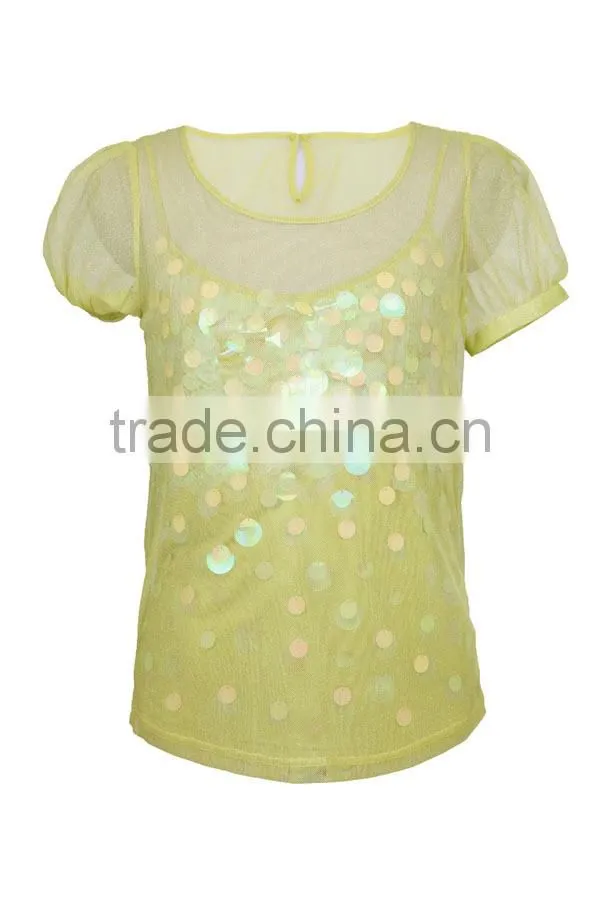 women's sexy see-through style evening sequins beaded tops