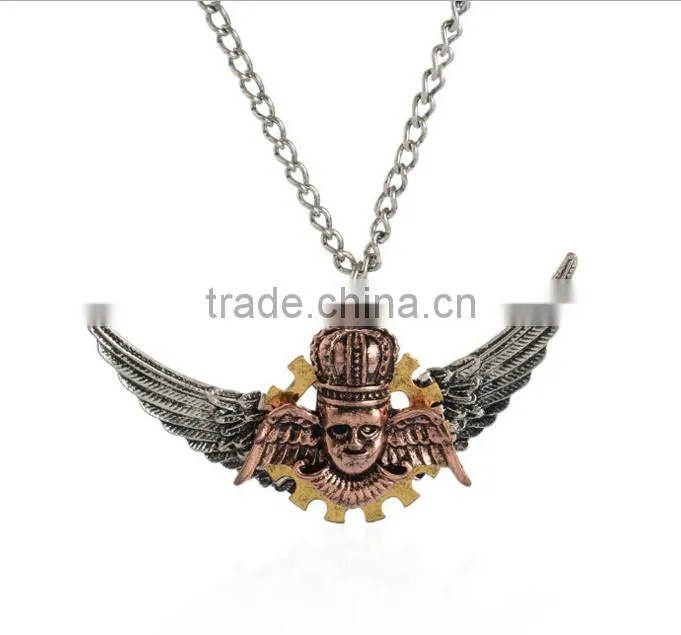 DIY gears wheels pendant vintage gear steampunk necklace jewelry Retro gothic jewelry wings