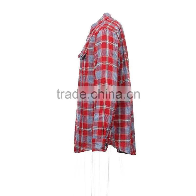 OEM custom red hooded flannel shirt with long sleeve