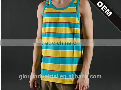 100% cotton stripe gym tank top men