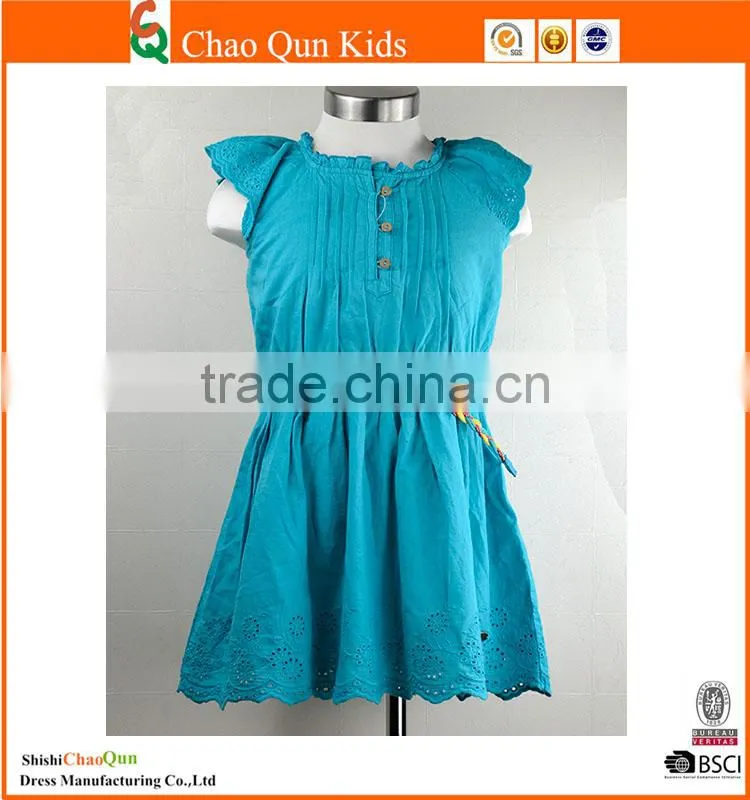 2017 baby girl latest fashion hemstich embroidered sundresses with belt for girls wholesale