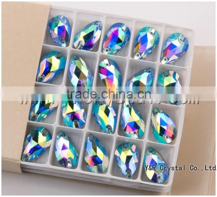 AB color flat back sew on stones for wedding dress