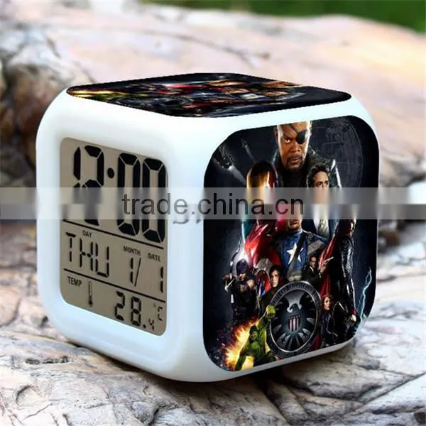 Hot selling digital clocks for kids Superhero Green-man alarm clock colorful LED clocks for sale