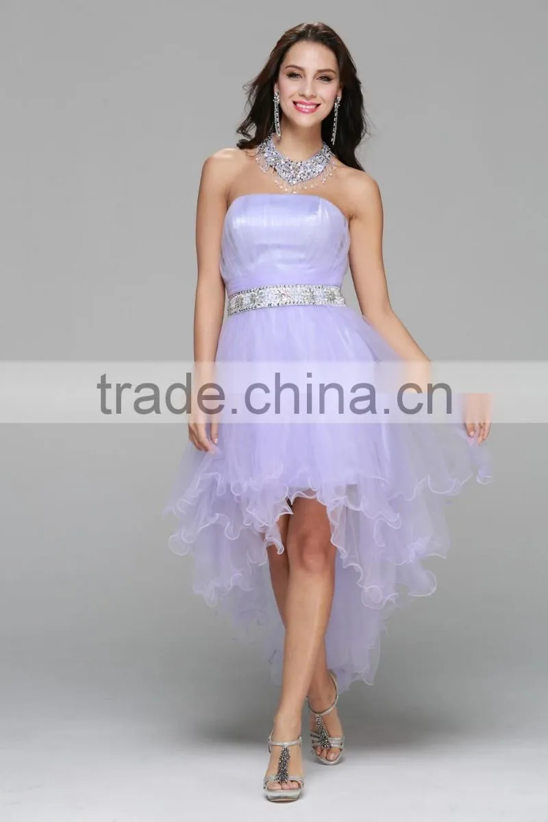 New design high quality crystal beaded tull Neck hanging Medium short Strapless sexy prom gown party dress