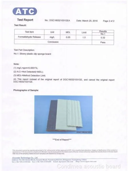 Test report for formaldehyde